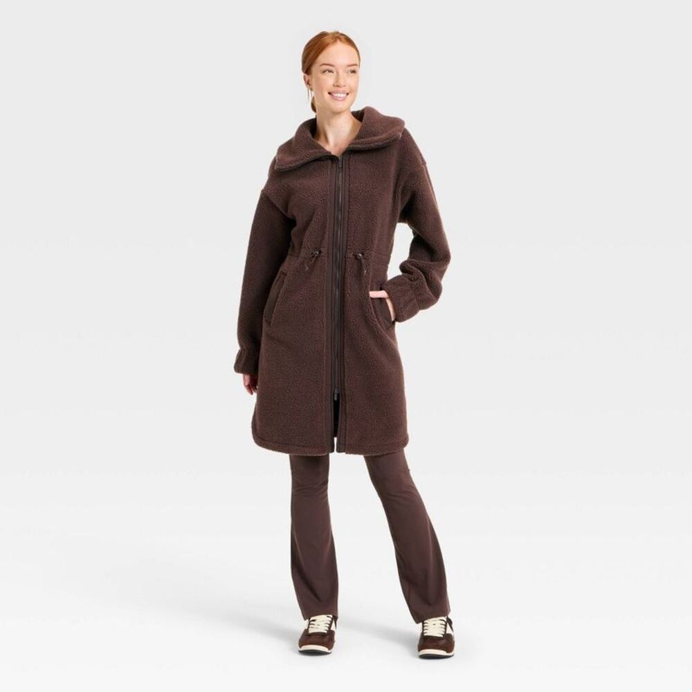 all in motion Brown Long Zip-Up Sherpa Coat